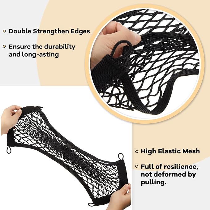 Frienda 4 Pcs Stretchable Small Cargo Net Pocket Boat Storage Mesh Net Elastic Automotive Storage Pouch with Mounting Screws and Hooks for Truck Car SUV Boats (21 x 9.8 Inches)
