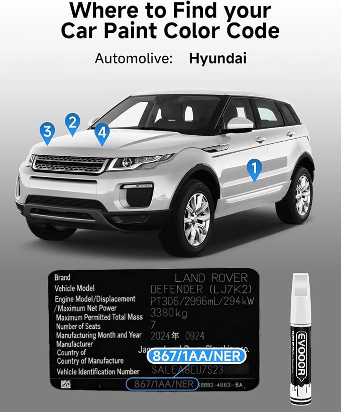 Fuji White (867/1AA/NER) Touch Up Paint Compatible with Land Rover Exact Match 2 in 1 Touch up Paint for Chips and Nicks Repair with 2pcs Disposable Micro Applicators