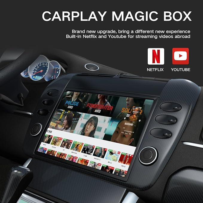 Wireless Carplay Adapter, 4 in 1 Wireless Android Auto Adapter Compatible with Netflix/YouTube Convert Wired to Wireless CarPlay Dongle for Cars, Plug & Play USB Carplay Adapter for iPhone iOS 10+