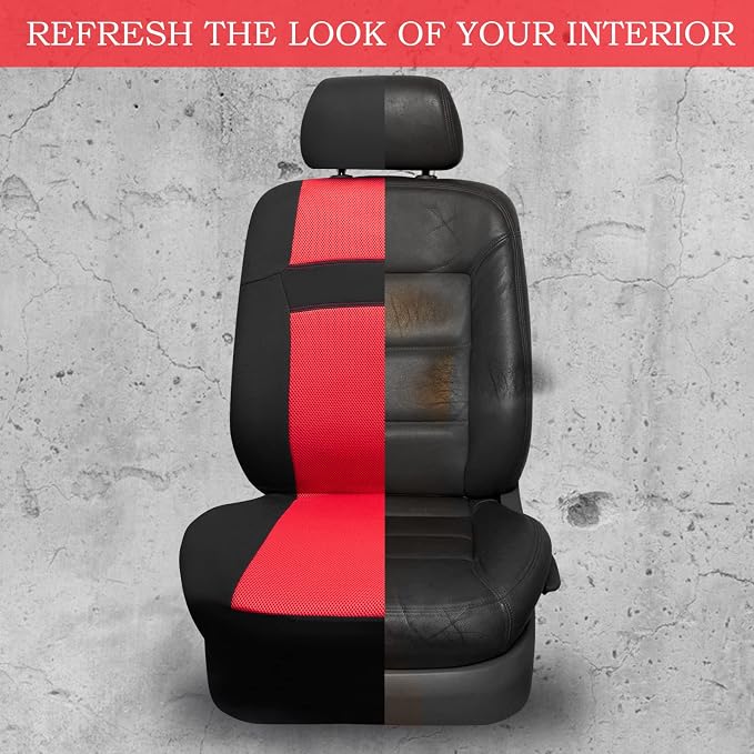 CAR PASS Rainbow Universal Fit 3D Air Mesh Car Seat Cover with 5mm Composite Sponge Inside,Airbag Compatible (Black Red)