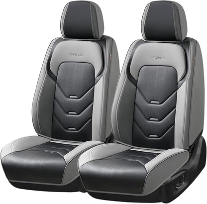 Coverado Car Seat Covers, Front Seat Cover for Car, Waterproof Leather Car Seat Protector, Gray&Black Seat Covers Front Seat, Universal Car Seat Cushion Automotive Seat Covers Fit for Most Vehicles