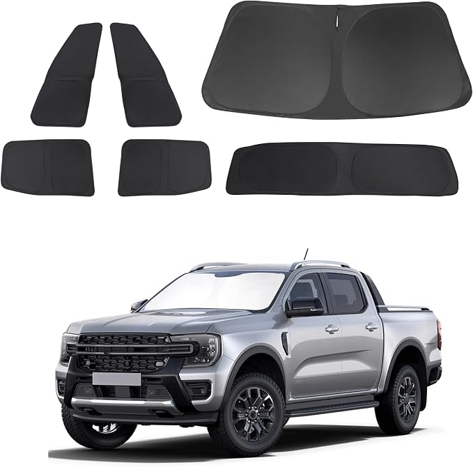 TINGLU Window Shades for Ford Ranger 2019-2024 Accessories Car Side Full Windows Rear Triangular Windshield Sun Shade Sun UV Rays & Privacy Protection for Camping 6PCS