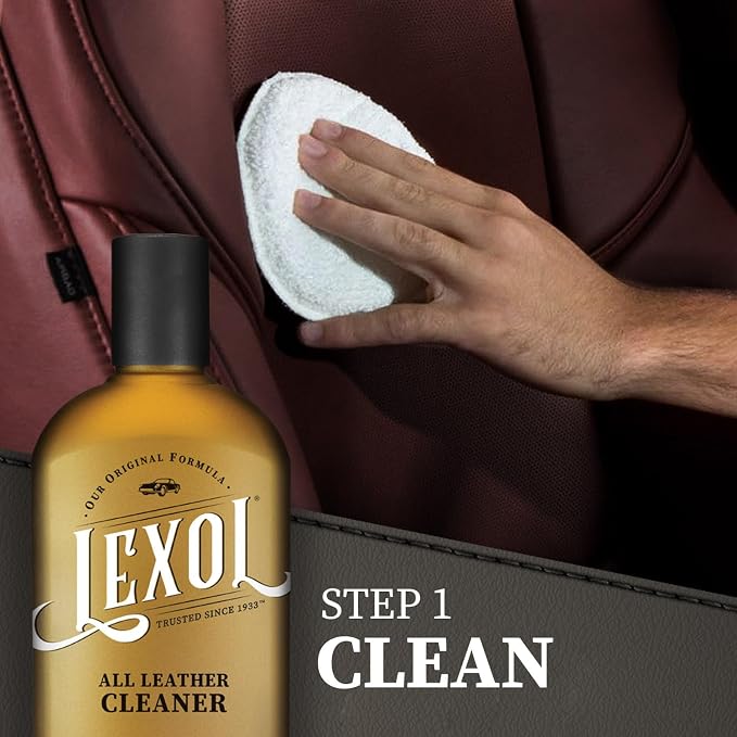 Lexol Leather Conditioner & Cleaner Kit - Premium 2-Step Leather Care for Car Interiors, Furniture, Shoes & Handbags, Includes 2 Sponges, Gift for leather lovers (16 oz Each)