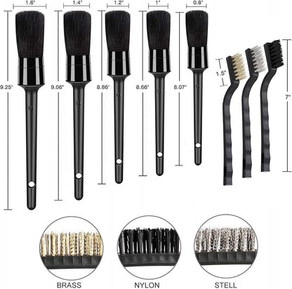 HMPLL 9pcs Auto Car Detailing Brush Set/ Interior Cleaning Kit Includes 5 Soft Premium Detail Brush, 3 Wire Brush & 1 Vent Cleaning Brush for Cleaning Interior, Dashboard, Engines, Leather, Wheel