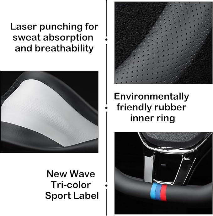 Tricolor Stripes D-Type Steering Wheel Cover, Cute Steering Wheel Cover for Women, 14.5-15 Inch Non-Slip Breathable Microfiber Car Steering Wheel Protector