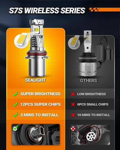 SEALIGHT S7S 9007/HB5 Light, 60000LM Brightest 6500K Cool White, 3Mins Easy Installation, 10 Years Lifespan, Plug-N-Play, IP68 Waterproof, 2 Pack