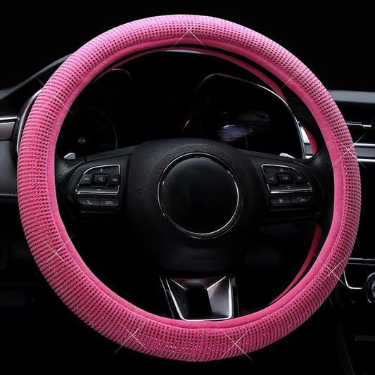 Valleycomfy Steering Wheel Cover for Women Bling Bling Crystal Diamond Sparkling Car SUV Wheel Protector Universal Fit 15 Inch (Rose,Standard Size(14" 1/2-15" 1/4))