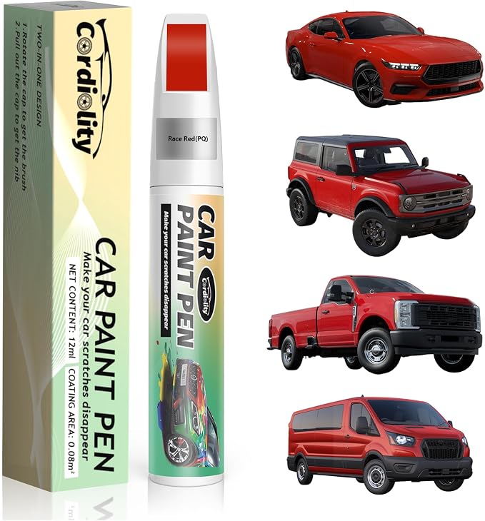 Car Touch Up Paint Race Red(PQ) for Ford, Color Accurate Car Scratch Repair Remover Pen Fix Auto Paint Chips and Nicks