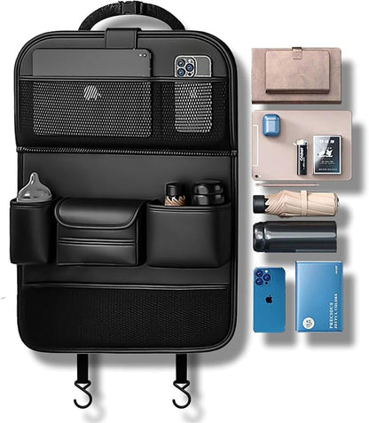 Car Seat Organizers,Multi-functional Back Seat Protectors, Storage Pouches, and Tray Holders (for Cars, Kids, Seat Back and Rear Seats)（Leather 1 Pcs）