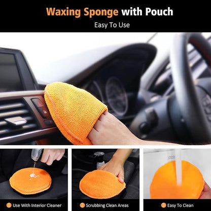 YeewayVeh 7PCS Car Interior Detailing Kit, Horse Hair Car Leather Brush, Applicator Pads and Microfiber Cloth for Car Interior & Seats Leather, Interior Car Cleaning Kit, Orange