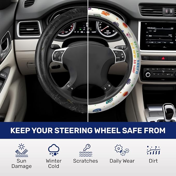 GENANY Mental Mood Steering Wheel Cover, Non Slip Polyester Car Wheel Protector for Car SUV Truck, Universal 15 Inch