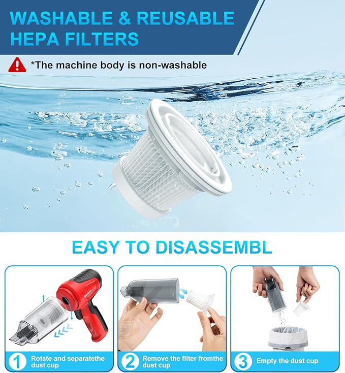 Car Vacuum Portable Cordless, 4 in 1 Mini Vacuum Cleaner Hight Power, 12000Pa Powerful Suction, Air Duster, Dual Filter,Adjustable Small Vaccum Portable Cordless for Car, Home, Pet, Office