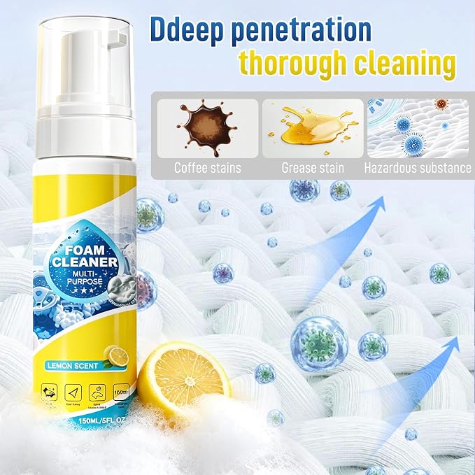 4-in-1 Foam Spray Cleaner - 2026 New Foam Cleaner Multi Purpose, New Foam No-Rinse Cleaner with Sponge and Towel for Car Interior, Kitchen Grease, Bathroom Tiles, Sofa Upholstery