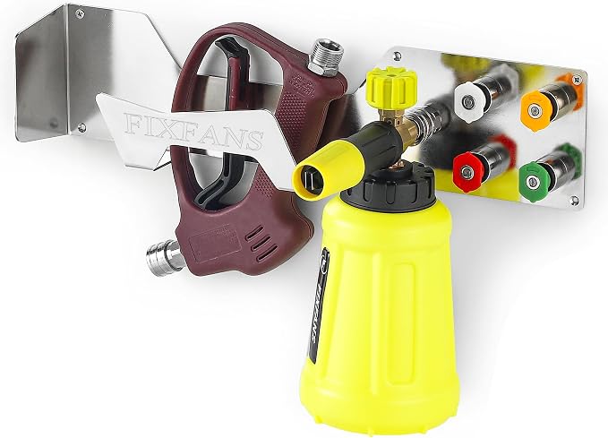 FIXFANS Pressure Washer Gun Holder, Power Washer Snow Foam Lance Holder Tool Organizer, Wall Mounted Nozzle Tips and Foam Cannon Kit Storage Rack of Car Wash Accessories, 1/4" Quick Connect