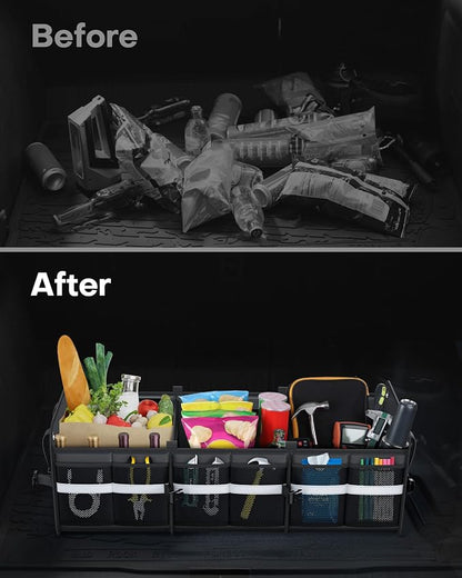 HOTOR Trunk Organizer for SUV – Car Storage Box with Reflective Strips, Collapsible Car Organizer with Large Capacity, Essential Car Accessories for Truck, Van & Sedan, Black, 33.1" x 13.0" x 12.0"