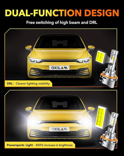 OXILAM H15 DRL LED Bulbs, 1100% Brighter 6500K Cool White, 1:1 Mini Size, CANbus Ready No Flicker, IP68 Waterproof, Plug and Play, Pack of 2
