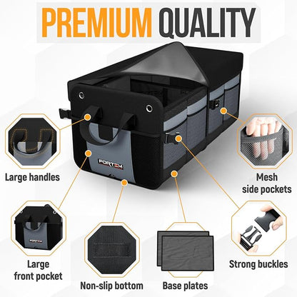 FORTEM Trunk Organizer For SUV Car Organizer and Storage, Collapsible Multi-Compartment Storage Bag Car Accessories for Women Men, 1680D Oxford, Non Slip Bottom, Adjustable Straps, Soft Cover (65L)