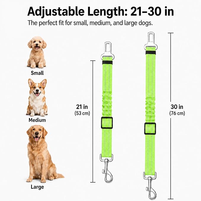 Dog Seat Belt 2Pcs, Retractable Pet Car Harness, Adjustable Dog SeatBelts for Vehicle, Nylon Pet Safety with Elastic Bungee