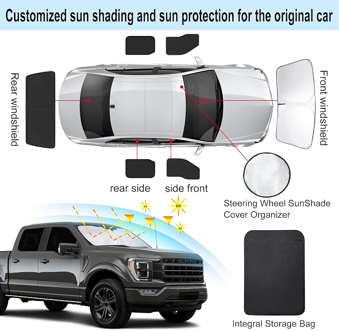 TINGLU Window Shades for Ford F150 4Door 2021-2025 2026 Accessories Car Side Full Windows Rear Triangular Windshield Sun Shade Sun UV Rays & Privacy Protection for Camping,Napping,and Relaxing 6PCS