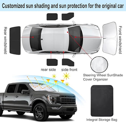 TINGLU Window Shades for Ford F150 4Door 2021-2025 2026 Accessories Car Side Full Windows Rear Triangular Windshield Sun Shade Sun UV Rays & Privacy Protection for Camping,Napping,and Relaxing 6PCS