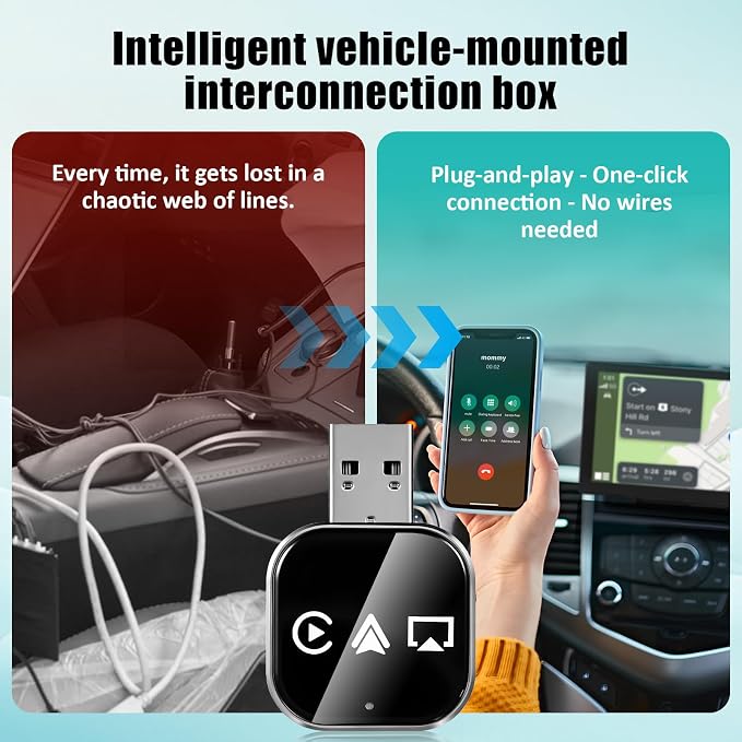 DOITOOL Wireless Car Adapter 3-in-1 Wireless Phone Connector for Car - Screen Mirroring - USB A to C Plug and Play Vehicle Accessories