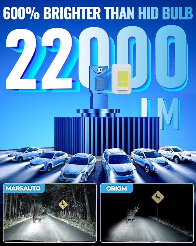 Marsauto D5S Bulbs, Ultra Bright 6500K White 1:1 OEM Size IP68 Waterproof 3-Min Plug and Play Pack of 2