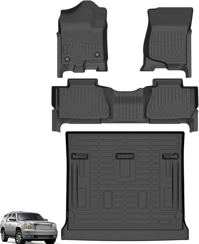 Floor Mats for 2007-2014 Chevrolet Tahoe & GMC Yukon Bench (NOT fit Yukon XL or Hybrid), 8 Seats, TPE All Weather Floor Liners for Chevy Tahoe Floor Mats, Non-Slip Waterproof Cargo Liner