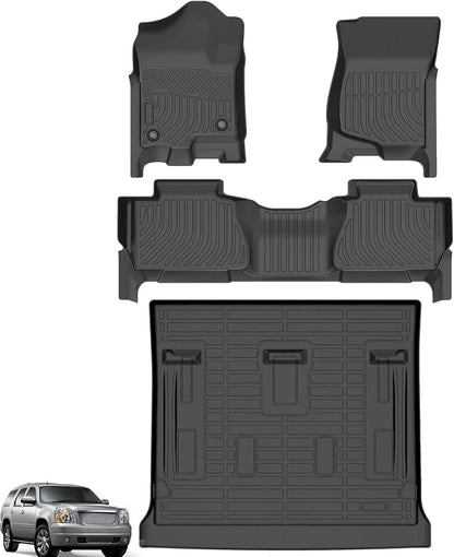Floor Mats for 2007-2014 Chevrolet Tahoe & GMC Yukon Bench (NOT fit Yukon XL or Hybrid), 8 Seats, TPE All Weather Floor Liners for Chevy Tahoe Floor Mats, Non-Slip Waterproof Cargo Liner