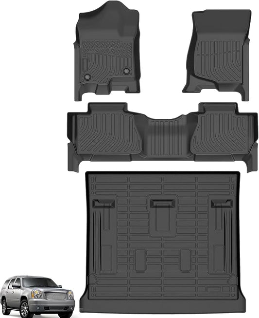 Floor Mats for 2007-2014 Chevrolet Tahoe & GMC Yukon Bench (NOT fit Yukon XL or Hybrid), 8 Seats, TPE All Weather Floor Liners for Chevy Tahoe Floor Mats, Non-Slip Waterproof Cargo Liner