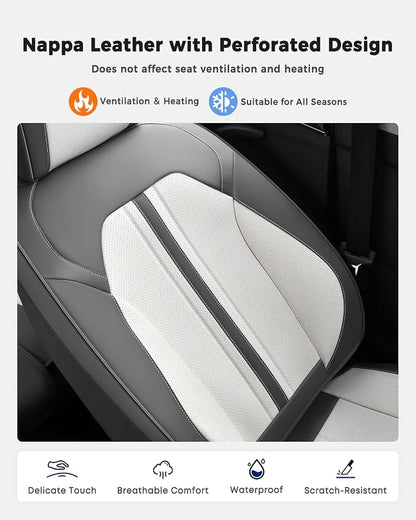 Huidasource Automotive Seat Covers, Luxury Faux Leather Seat Covers Leather, Velcro Adjustable, with Airbags, Child Seat, Cooling＆Heating, Universal Fit for Most Cars, Vans, Trucks, SUVs, Gray＆White