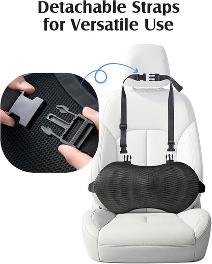 YFONG Lumbar Support Pillow for Car Seat, Back Support with Adjustable Straps Securely Fixed for Driving Seat Pain Relief, Office Chair Car Essentials Back Cushion, Black