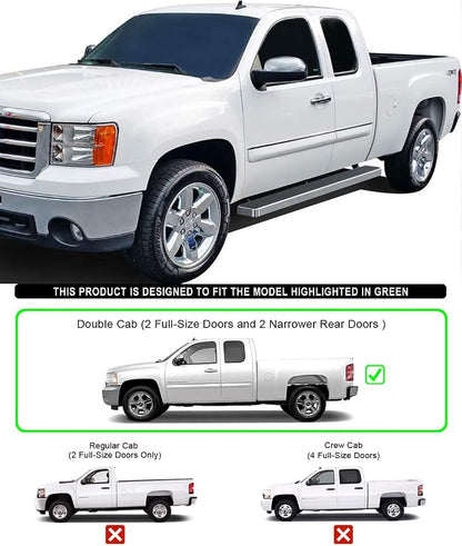 APS (Silver 6in 304 Stainless Steel) Running Boards Side Bar Compatible with Chevy Silverado GMC Sierra 1500 2500 1999-2013 Double Cab & 2500HD 3500 2001-2014 (Exclude CK Classic)