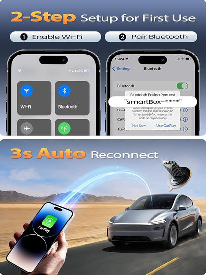 Wireless CarPlay Adapter for Apple iPhone – Converts Wired to Wireless, Gold-Plated USB Bluetooth Dongle, No Lag for Long Drives, Plug & Play for Cars from 2016 with Factory CarPlay