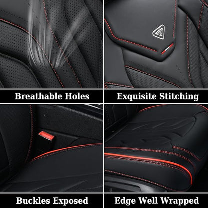 Coverado Front Car Seat Covers, 2Pcs Leather Seat Covers for Cars, Car Seat Protector Front Seats Only Auto Car Accessories Fit for Most Sedans SUV Pick-up Truck(Black&Red)
