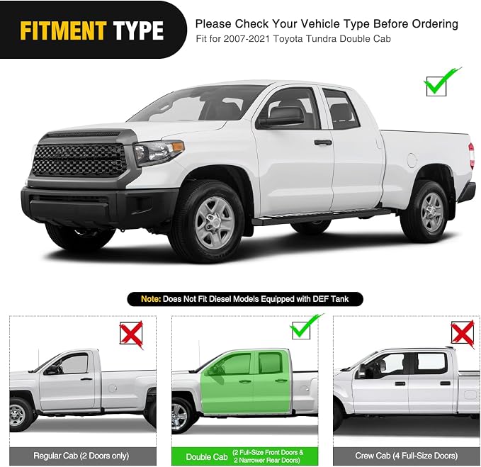 Nilight Running Boards for 2007-2021 Toyota Tundra Double Cab 2 Full-Size Door & 2 Half-Size Door 6 Inch Side Step Nerf Bars Stainless Steel Black