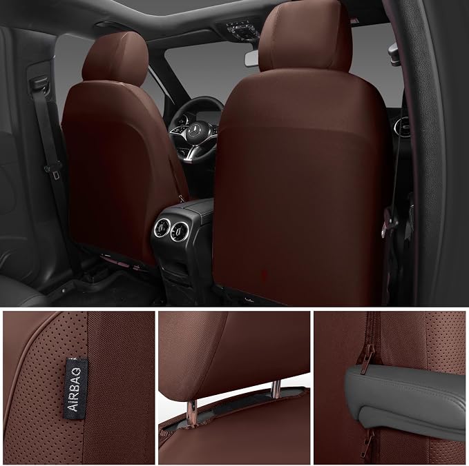 CAR PASS 3D Foam PU Leather Car Seat Covers, Universal Seat Covers Full Sets for Trucks SUV Sedan Automotive Seat Covers Armrest Airbag Compatible Waterproof Comfortable Faux Nappa Leather All Brown