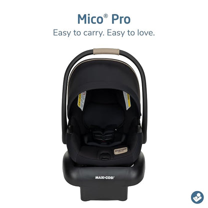 Maxi-Cosi Mico Pro Baby Infant Car Seat with Base, Ventilated Chair, Soft Headrest Pad, Easy-Install Latch, Adjustable Belt Guide, 3-Position Base, Stroller-Ready, 4-30 lbs, up to 32 in, Sea Shadow