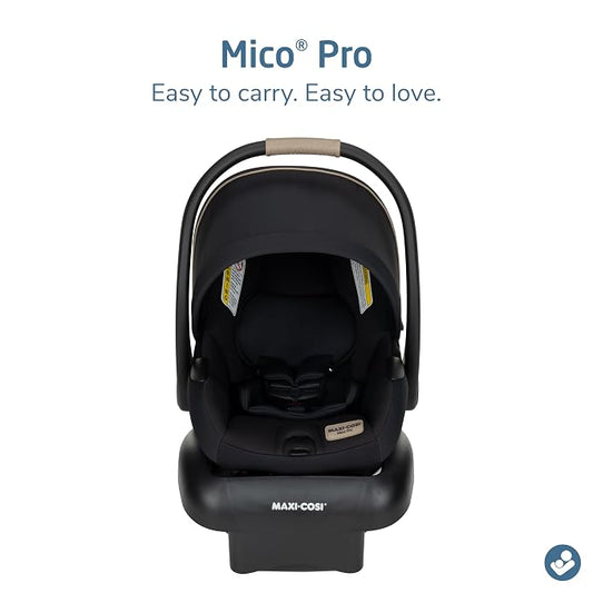 Maxi-Cosi Mico Pro Baby Infant Car Seat with Base, Ventilated Chair, Soft Headrest Pad, Easy-Install Latch, Adjustable Belt Guide, 3-Position Base, Stroller-Ready, 4-30 lbs, up to 32 in, Sea Shadow