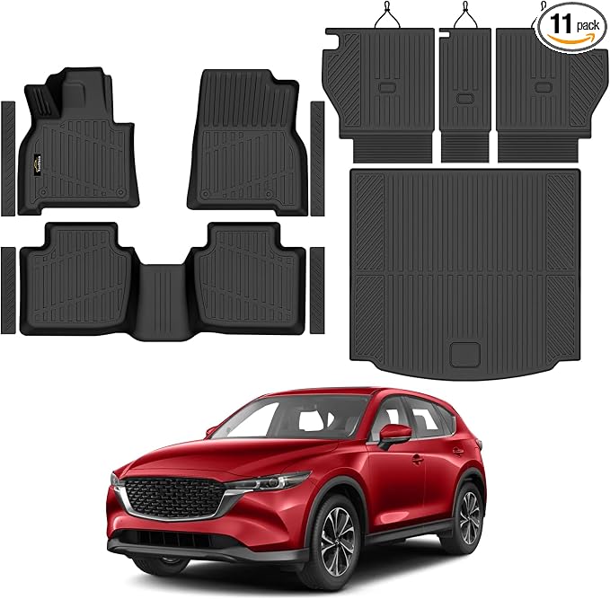 Floor Mats & Cargo Mat with Backrest Mat Custom for Mazda CX-5 2026 (Only Gas), Door Sill Guards, All Weather TPE Full Set Floor Liners Trunk Mat for CX-5 2026 Accessories