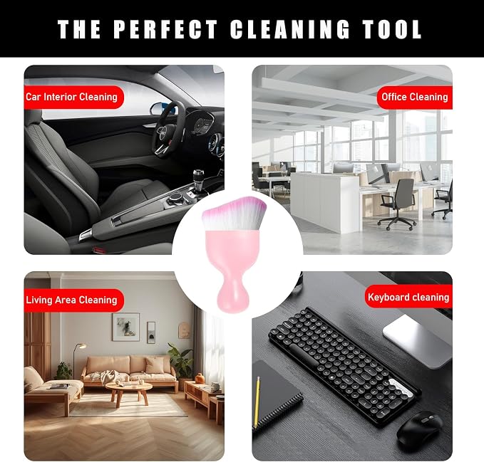 Dickno 2PCS Car Interior Dust Brush, Soft Scratch Free Auto Detailing Brushes, Universal Vehicle Interior Cleaning Tool for Automotive Dashboard, Air Vents, Leather (Pink & Pink)