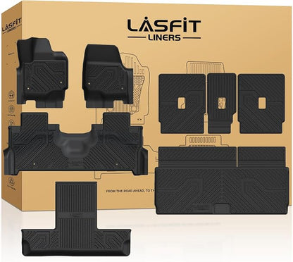 LASFIT Floor Mat&Cargo Backrest Mat for Fit 7 Seats 2025 2026 2027 Ford Expedition Standard,Easy Clean 100% TPE All Weather TPE Custom Fit for SUV Car Liners, 1st& 2nd& 3rd& Cargo Liner, Black 5pcs