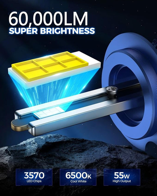 Marsauto - H1 High Performance Halogen Headlight Bulb, 60000 LM 1200% Brighter 6500K White, High Beam, Low Beam and Fog Replacement Bulb, Brighter Downroad with Whiter Light (Contains 2 Bulbs)