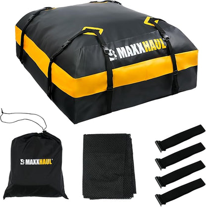 MaxxHaul Rooftop Cargo Bag 15 Cu Ft - Waterproof Universal Car Roof Carrier with Luggage Lock - No Rack Needed - Anti-Slip Mat - 100 lb Capacity - for Cars & SUV's (50719)