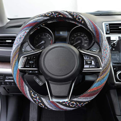 BDK Blue Woven Saddle Blanket Steering Wheel Cover for Cars SUV Van Truck Auto - Driver Grip 15 inch