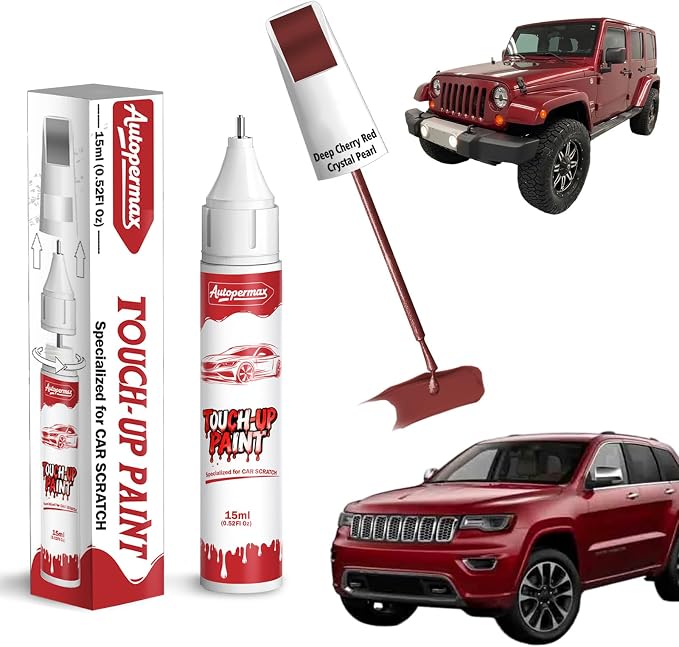PRP/JRP Deep Cherry Red Crystal Pearl Car Touch Up Paint for Jeep, Color Accurate Two-In-One Car Paint Scratch Repair Pen, Professional Scratch Remover for Vehicles Chips and Nicks Scuff