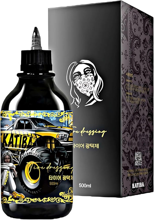 KATIBA Tire Dressing – Durable Tire Shine & Protection for a Dark Rich Look – Water-Repellent Finish with Smooth Application – Maintain Clean Sidewalls – Long-Lasting Results – 500ml Bottle