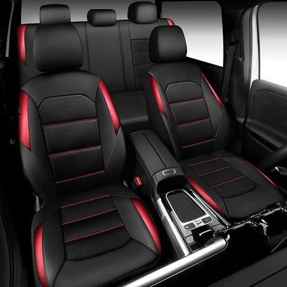 CAR PASS Memory 3D Foam Car Seat Covers Full Set, Breathable Mesh Thick Seat Covers for Car, Red Metal Film Leather Seat Covers, Universal Automotive Comfort for SUVs Trucks, Black Red