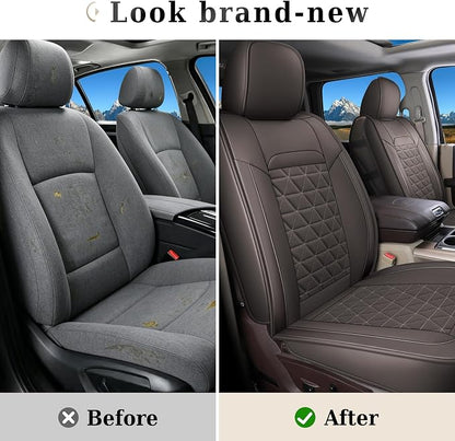 Coverado Car Seat Covers Compatible with Dodge Ram 2002-2026 1500 2500 3500 Pickup Limited Laramie Big Horn Waterproof Leather Seat Protectors Fit for Dodge Ram Crew Cab& Quad Cab(Front, Coffee)