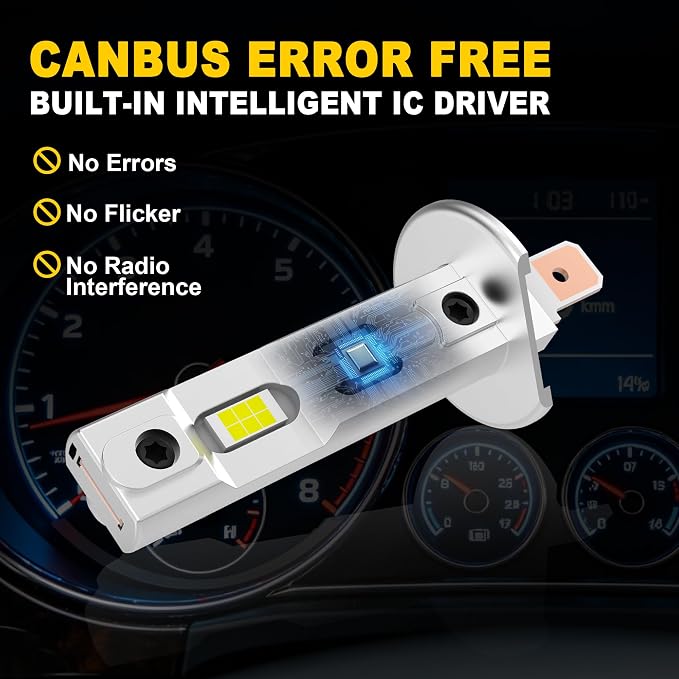 AHOBXD H1 Bulbs,Super Bright Upgraded 900% 50000LM Brightness Real 1:1 Halogen Size 80000Hours Lifespan H1/H1LL Quick Install No Adapter Flicker Free IP68 Waterproof Fog Lights Pack of 2