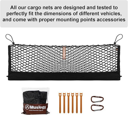 Muslogy Truck Bed Cargo Net Trunk Netting Compatible with 2022-2025 2026 Jeep Grand Cherokee WL (2-Row) Accessories, Pickup Cargo Organizer SUV Sedan Storage Net w/Heavy Duty Carabiners